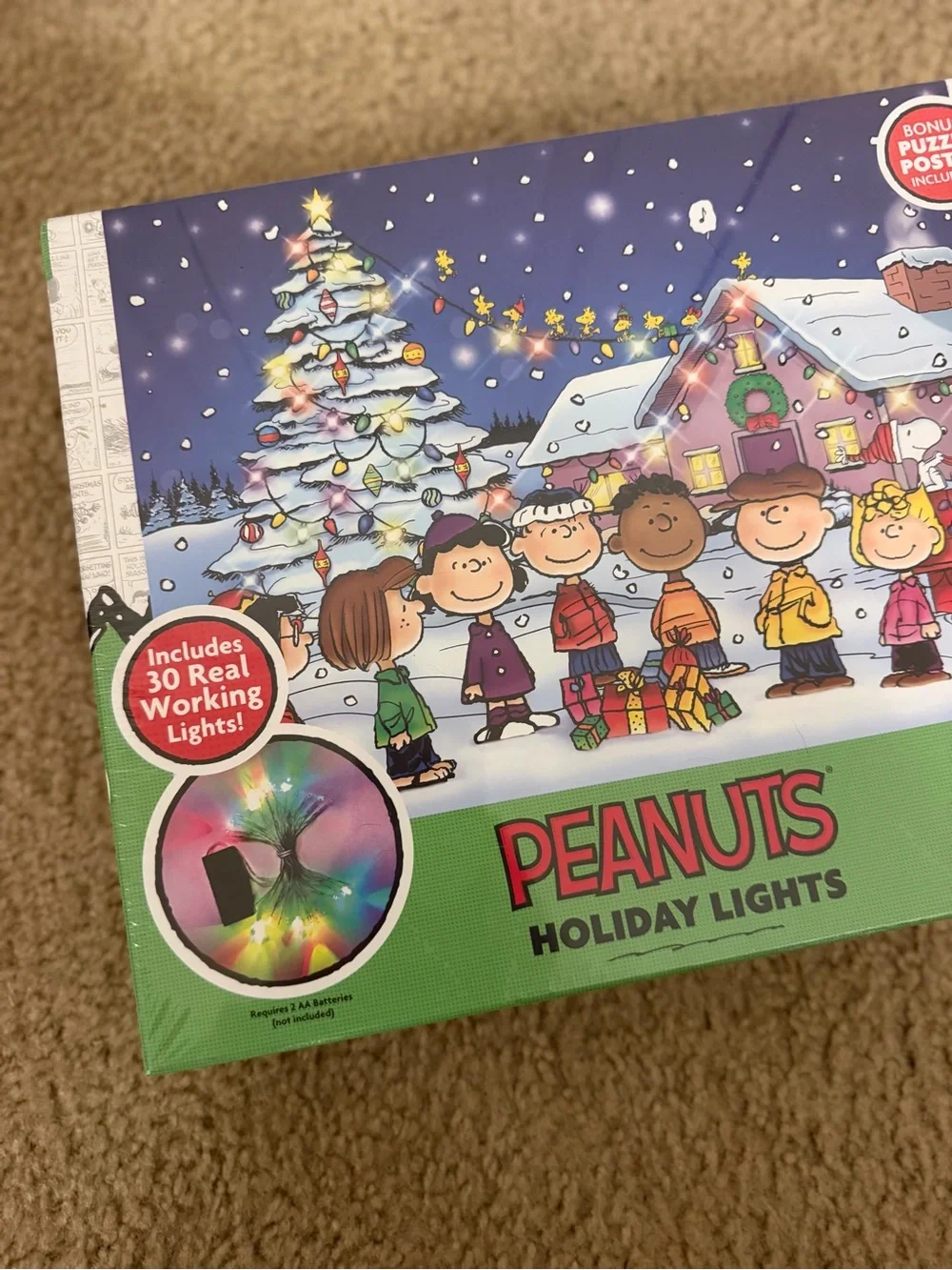 Brand New In Box Peanuts Charlie Brown Christmas Light Up 500-Piece Puzzle!